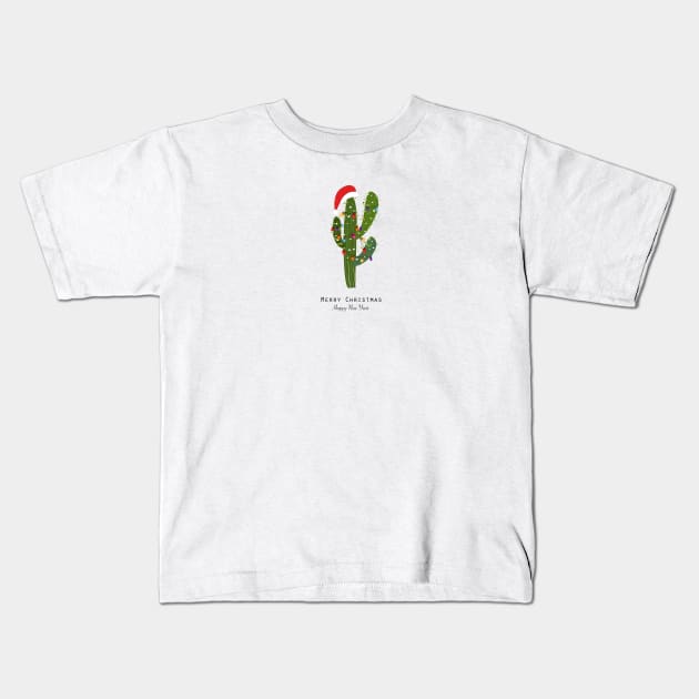 Cactus with colorful lights bulbs Christmas design Kids T-Shirt by GULSENGUNEL